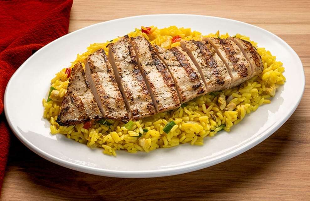 Grilled Chicken Cutlets with Turkey Fried Rice